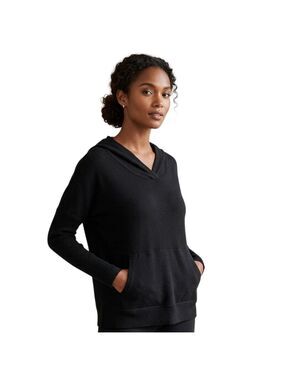 JJ Winks Black Hooded Lounge Top Built-In Bra Cozy Pullover Rare S